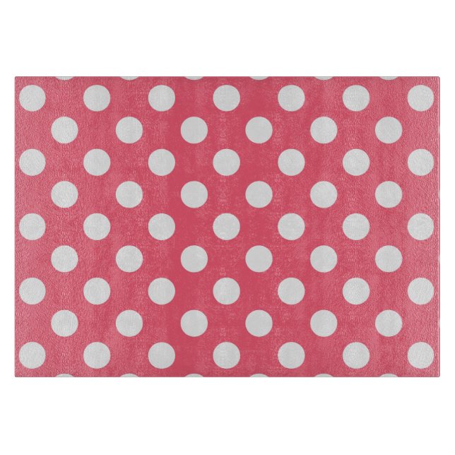 White polka dots on coral cutting board (Front)