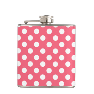 White polka dots on coral hip flask
