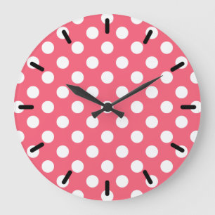 White polka dots on coral large clock