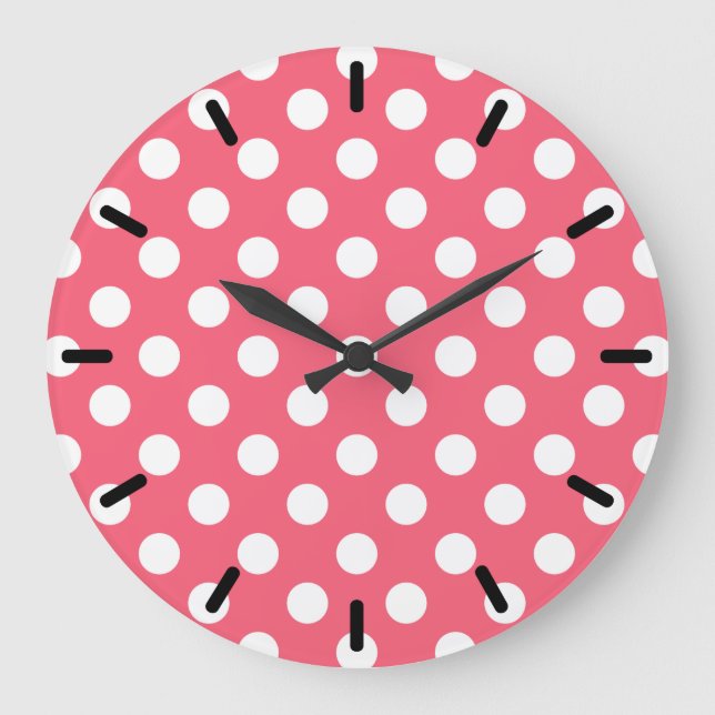White polka dots on coral large clock (Front)