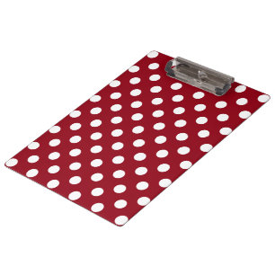 White Polka Dots on Crimson Red Clipboard