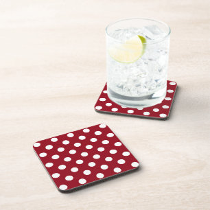 White Polka Dots on Crimson Red Coaster