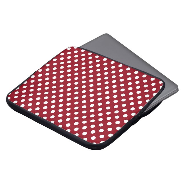 White Polka Dots on Crimson Red Laptop Sleeve (Front Top)