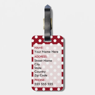 White Polka Dots on Crimson Red Luggage Tag