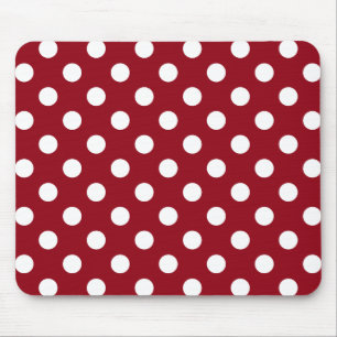 White Polka Dots on Crimson Red Mouse Pad