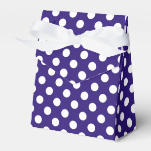 White polka dots on dark blue favour box