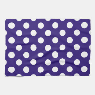 White polka dots on dark blue tea towel