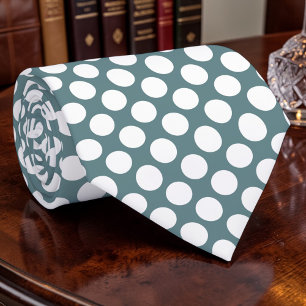 White Polka Dots on Dusty Blue Custom Tie