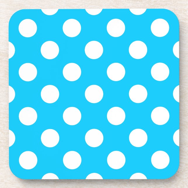 White polka dots on electric blue coaster (Front)