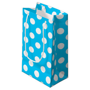White polka dots on electric blue small gift bag