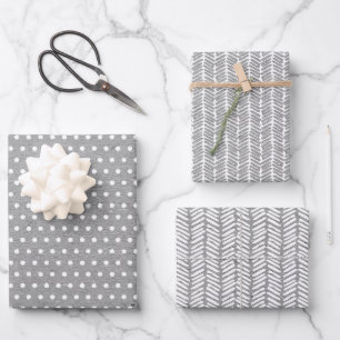 White Polka Dots On Faux Rustic Grey Kraft Wrapping Paper Sheet