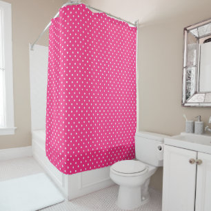 White Polka Dots on Fuchsia colour Shower Curtain