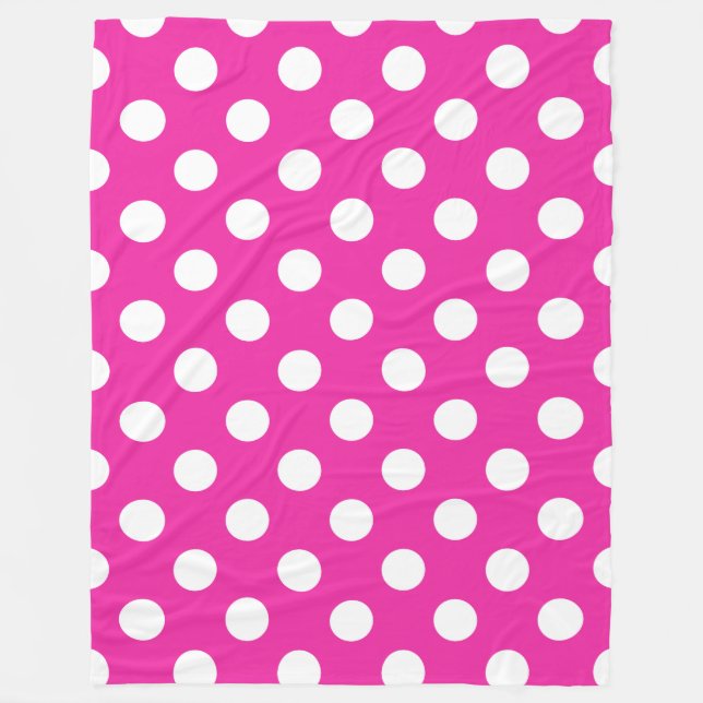 White polka dots on fuchsia fleece blanket (Front)