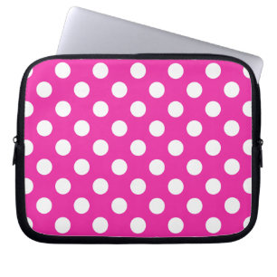 White polka dots on fuchsia laptop sleeve