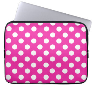 White polka dots on fuchsia laptop sleeve