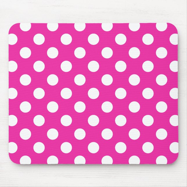 White polka dots on fuchsia mouse pad (Front)