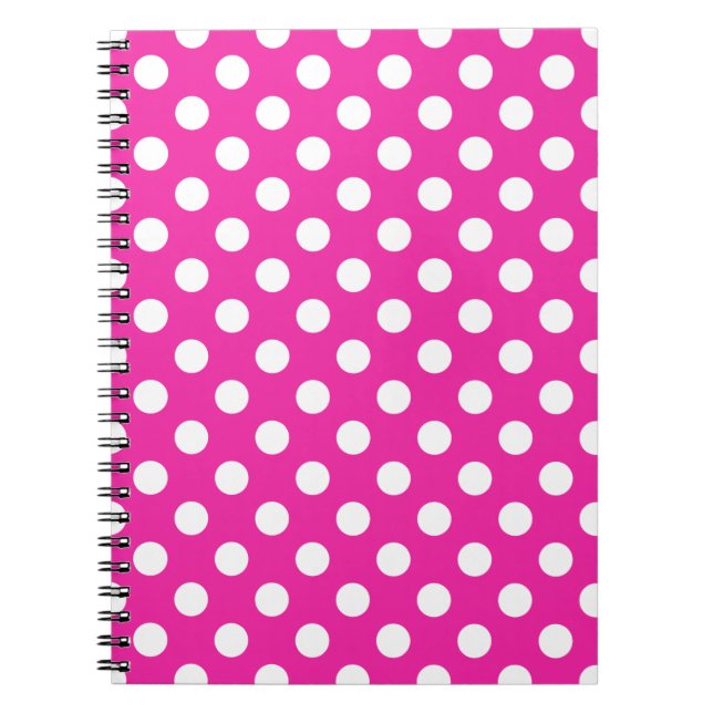 White polka dots on fuchsia notebook (Front)