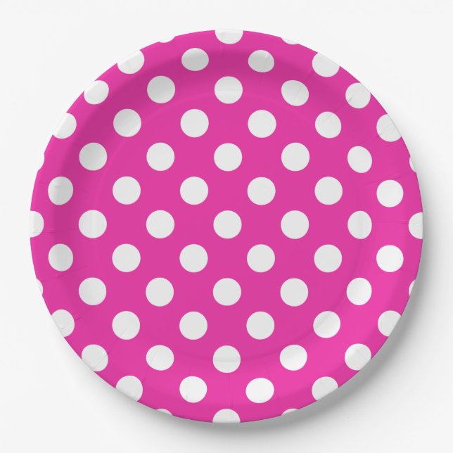 White polka dots on fuchsia paper plate (Front)