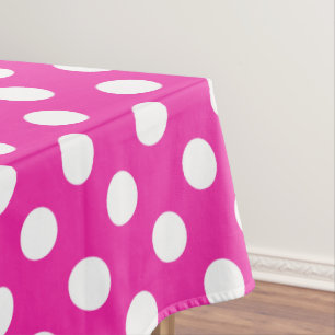 White polka dots on fuchsia tablecloth