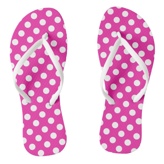 White polka dots on fuchsia thongs (Footbed)