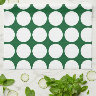 White Polka Dots on Green Tea Towel