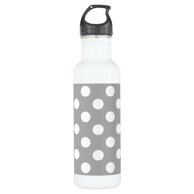 White polka dots on grey 710 ml water bottle (Front)