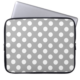 White polka dots on grey laptop sleeve