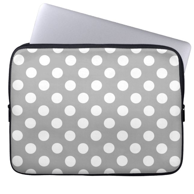 White polka dots on grey laptop sleeve (Front)