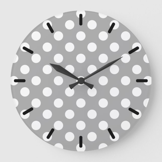 White polka dots on grey large clock (Front)