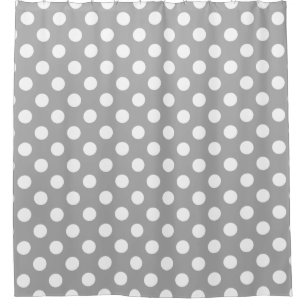 White polka dots on grey shower curtain