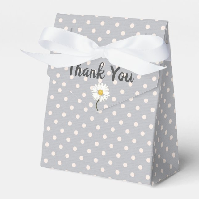 white polka dots on grey thank you favour box (Front Side)