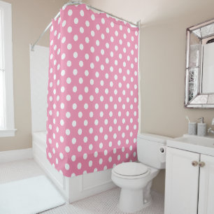 White Polka Dots on Happy Pink Shower Curtain