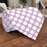 White Polka Dots on Lavender Custom Necktie<br><div class="desc">This custom necktie features a charming design of white polka dots elegantly placed on a soft lavender background. It's a stylish and unique accessory perfect for adding a touch of personality to any outfit. Whether it's for a special occasion or everyday wear, this necktie is sure to make a statement....</div>