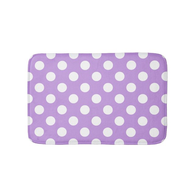 White polka dots on lilac bath mat (Front)