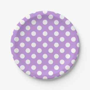 White polka dots on lilac paper plate