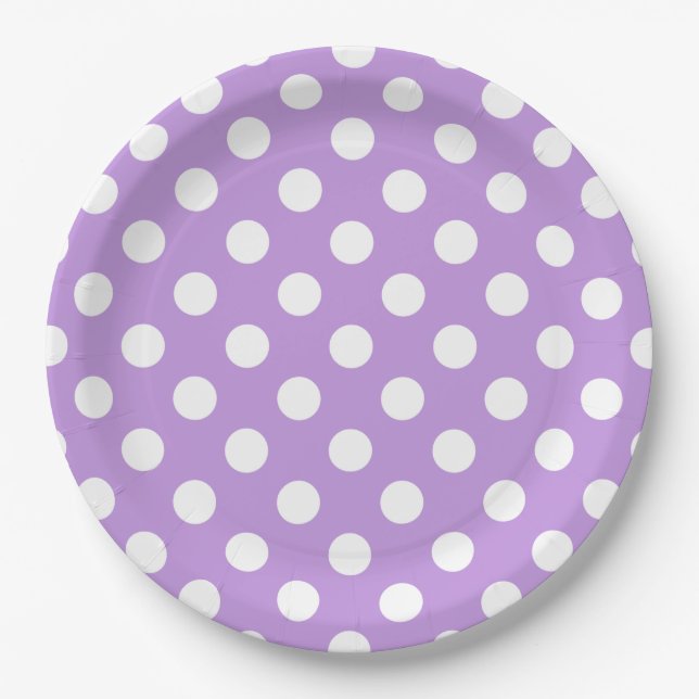 White polka dots on lilac paper plate (Front)