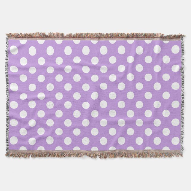 White polka dots on lilac throw blanket (Front)