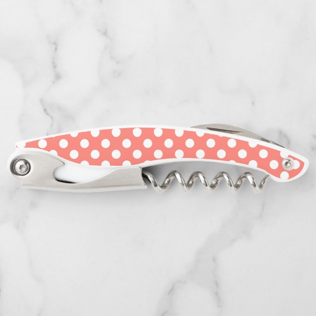 White polka dots on living coral corkscrew (Front)