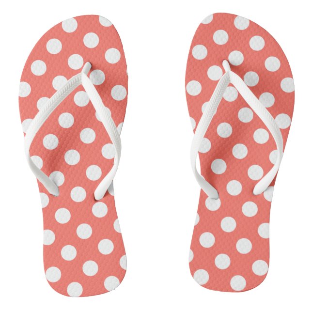 White polka dots on living coral thongs (Footbed)