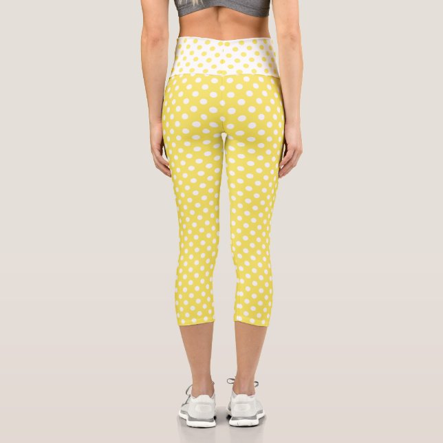 White Polka Dots on Maize Yellow Background Capri Leggings (Back)