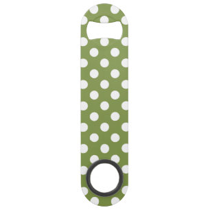 White polka dots on olive green
