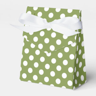 White polka dots on olive green favour box
