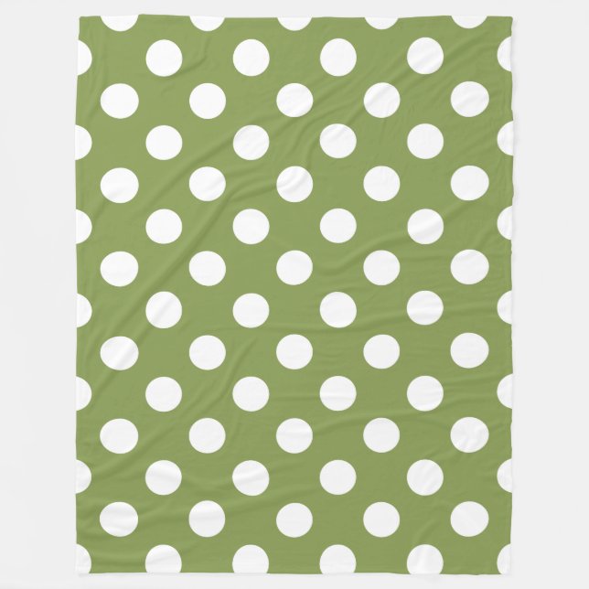 White polka dots on olive green fleece blanket (Front)