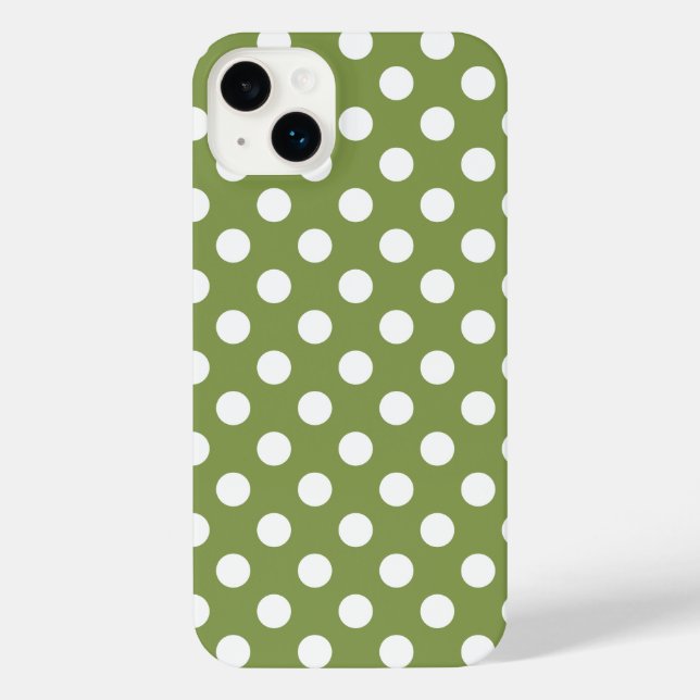 White polka dots on olive green iPhone case (Back)
