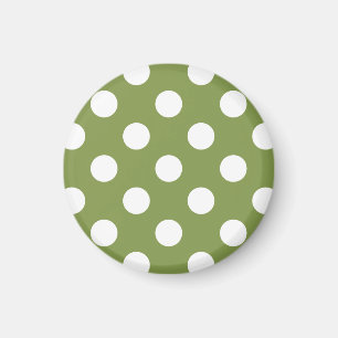 White polka dots on olive green magnet