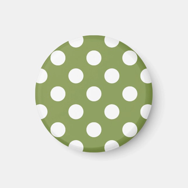 White polka dots on olive green magnet (Front)