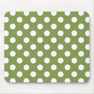 White polka dots on olive green mouse pad