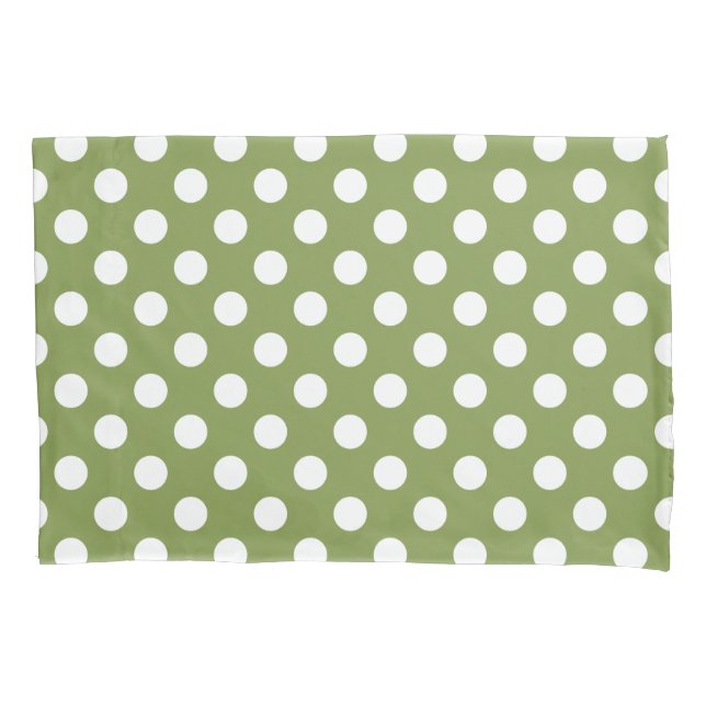 White polka dots on olive green pillowcase (Front)