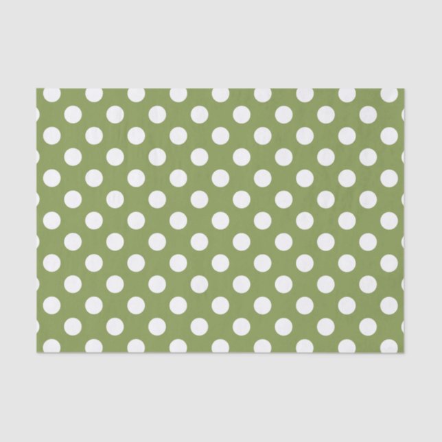 White polka dots on olive green tissue paper (Front)