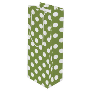White polka dots on olive green wine gift bag